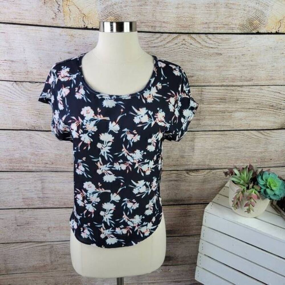 Banana Republic Women's Semi‎ Sheer Floral Top Navy Size XXS
